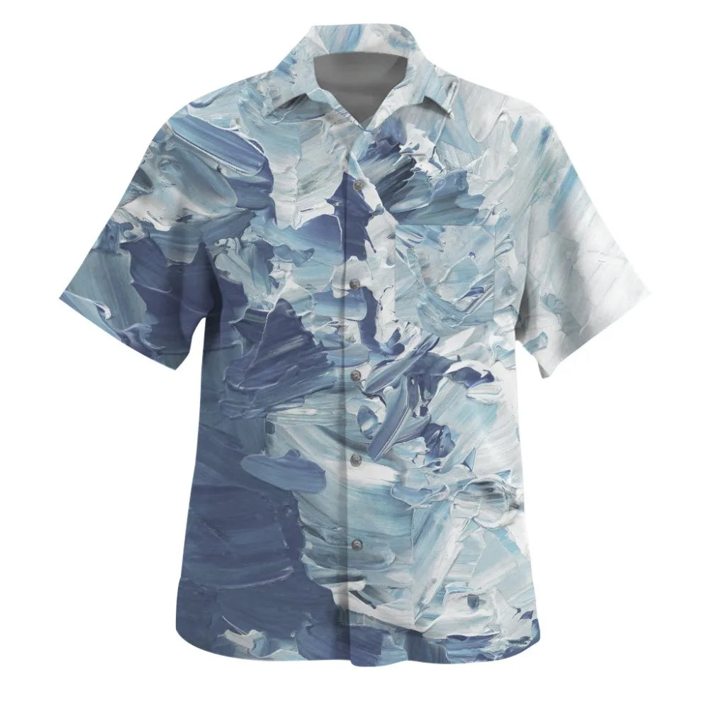 Men's Hawaiian Short-Sleeve Shirt Abstract Artistic Watercolor Print Turn-Down Collar Button-Up Front Summer Beach Casual Wear
