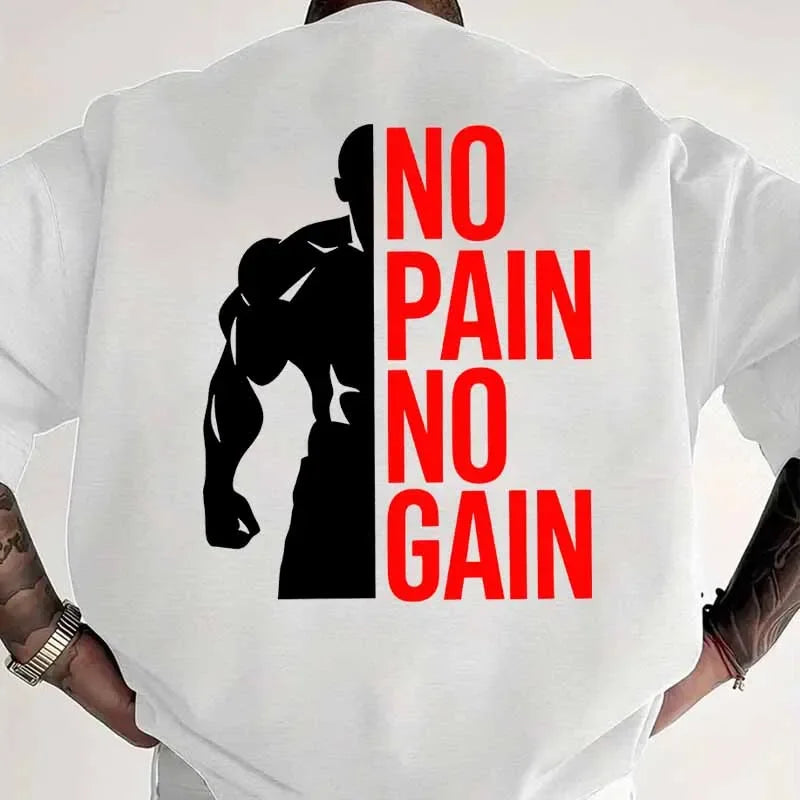 Men's Clothing NO PAIN NO GAIN GYM Print T Shirt Summer Casual Fashion Streetwear Tops Cotton Crew Neck Short Sleeve T-shirts