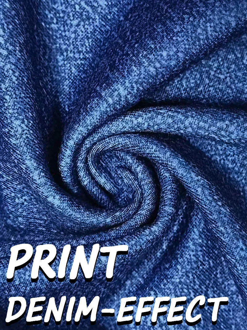 [Printed Pants - Not Denim Fabric] Printed Leggings - Non-Denim Fabric, Women's Trousers, Imitation Denim Printed Leggings for A