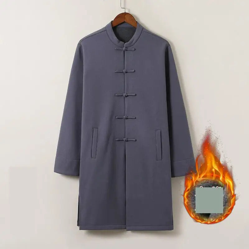 Men's Traditional Chinese Clothing M-5XL Streetwear Outerwear Oriental Robe Trench Coat Cotton Linen Long Fleece Tops
