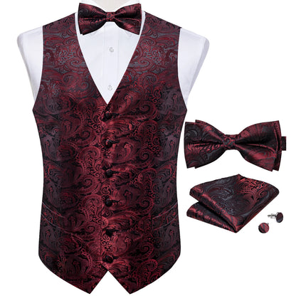Suit Vest for Men Wedding Party Silk Waistcoat Bow Tie Handkerchief Cufflinks Tuxedo Gilet Men Clothing Wholesale