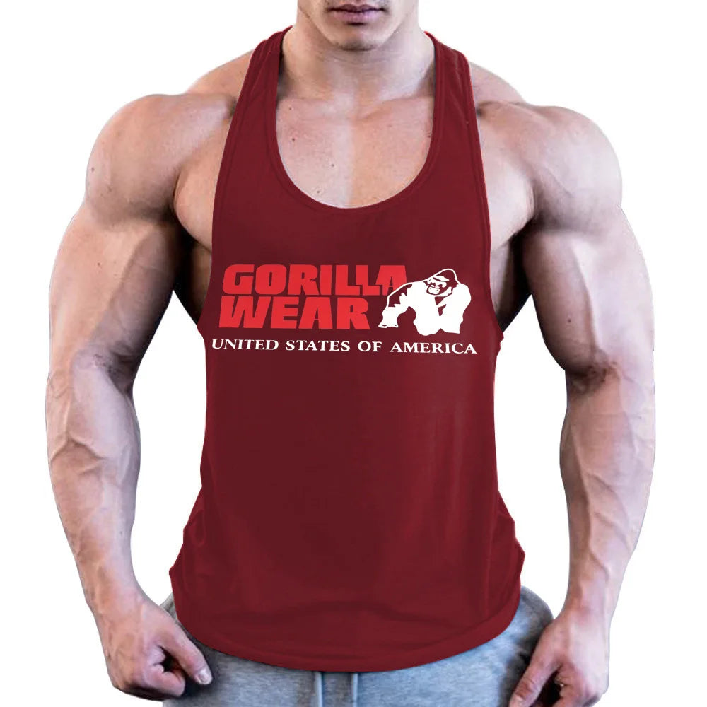 Men Gym Clothing Bodybuilding Muscle High Quality Vest Mens Fitness 100% Cotton Sweat-absorbent Sports Training Print Two-Color