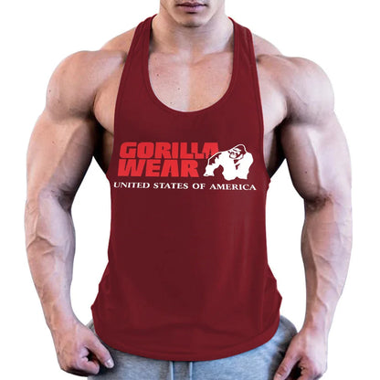 Men Gym Clothing Bodybuilding Muscle High Quality Vest Mens Fitness 100% Cotton Sweat-absorbent Sports Training Print Two-Color