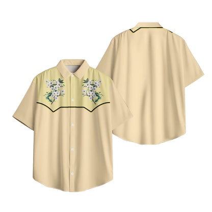 Men's Fashion Casual Shirt with Musical & Floral Design Short Sleeve Button Up Shirt Retro Hawaiian Inspired Summer Shirt