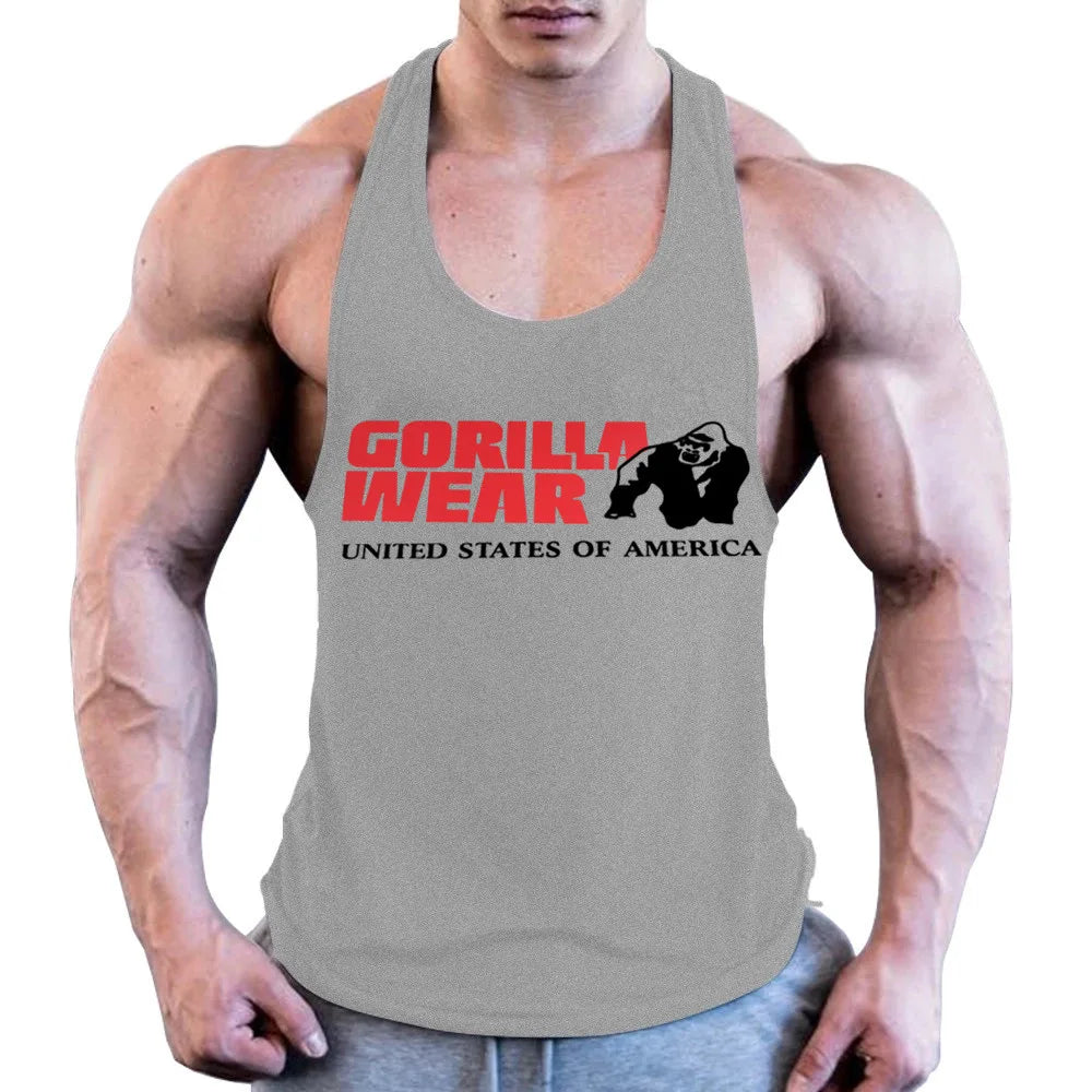 Men Gym Clothing Bodybuilding Muscle High Quality Vest Mens Fitness 100% Cotton Sweat-absorbent Sports Training Print Two-Color