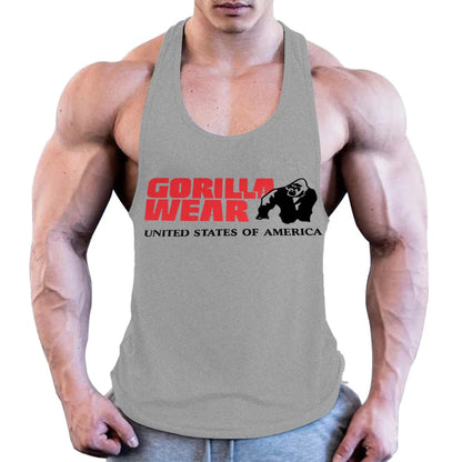 Men Gym Clothing Bodybuilding Muscle High Quality Vest Mens Fitness 100% Cotton Sweat-absorbent Sports Training Print Two-Color