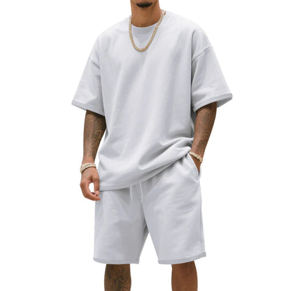 Men's Two-Piece Clothing Set, Loose Round-Neck T-Shirt and Shorts Set, Casual Sportswear, Perfect for Summer