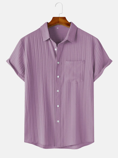 Men's  Comfortable Shirt Summer Beach Men's Shirt   Men's Short Sleeve Shirts  Solid Color Casual Short Sleeve Shirt