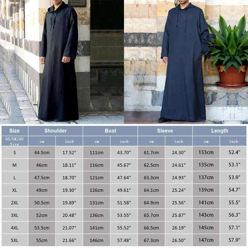 Islamic Clothing Men's Long Sleeve Loose Muslim Men Saudi Arabia Pakistan Kurta Muslim Costumes Muslim Dress Kaftan Thobe Hooded