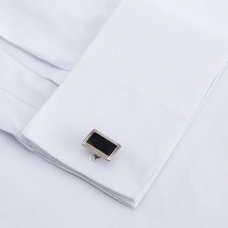 French Shirts for Men Covered Button Solid Plain Long Sleeve Business Party Tuxedo Men Dress Shirt with French Cufflinks