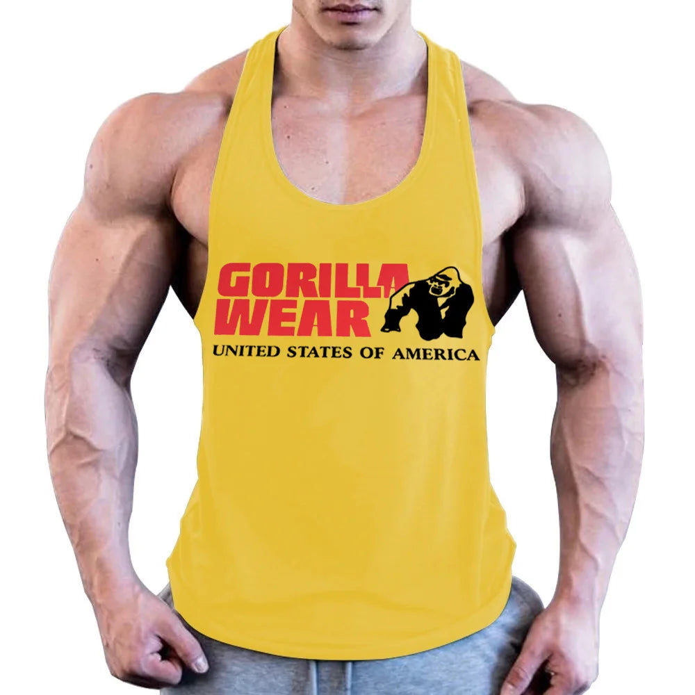 Men Gym Clothing Bodybuilding Muscle High Quality Vest Mens Fitness 100% Cotton Sweat-absorbent Sports Training Print Two-Color