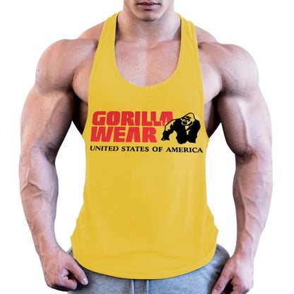 Men Gym Clothing Bodybuilding Muscle High Quality Vest Mens Fitness 100% Cotton Sweat-absorbent Sports Training Print Two-Color