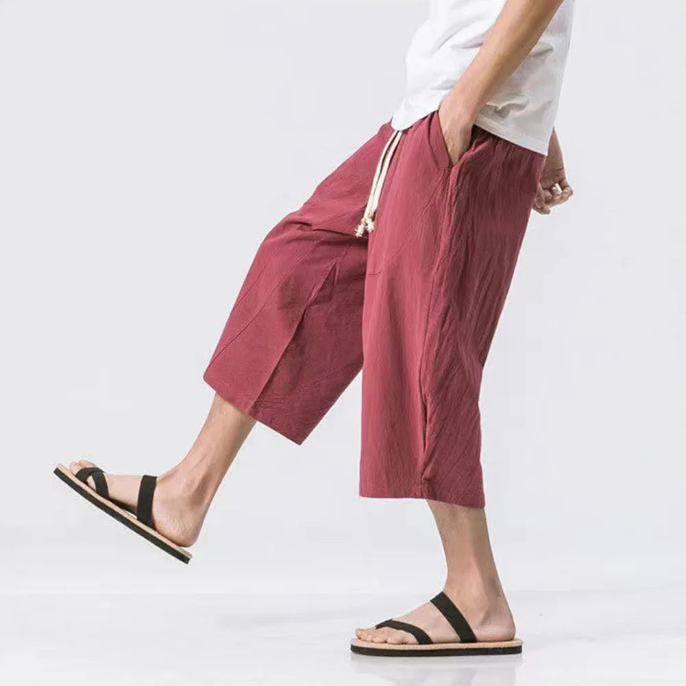 Men Loose Thin Cotton Linen Casual Trousers Calf-length Sweatpants Men's Clothing Fashion Solid Color Harem Pants