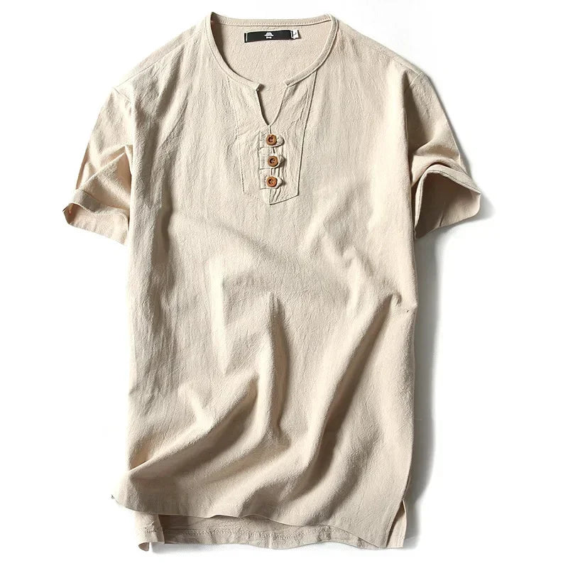 2026 Men's Linen T-shirt Cotton Short Sleeve Thin Casual Linen Men T-shirt For Male Tops Tees Man Clothing