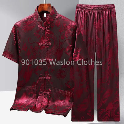 Chinese Men Traditional Clothing Linen Hanfu Top With Pant Long Sleeve Tang Suit Kung Fu Shirt Cardigan Coat