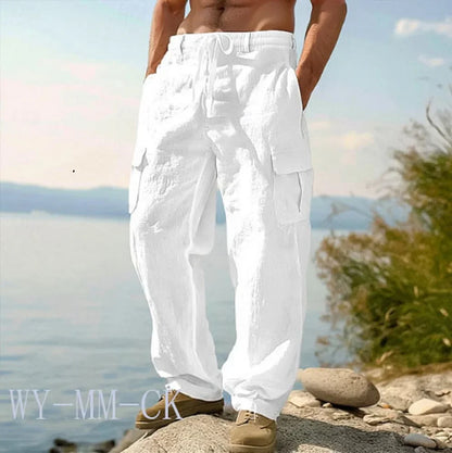 NEW European And American Men's Cotton And Linen Trousers Multi-pocket Work Pants Loose Straight Sportswear And Casual Trousers