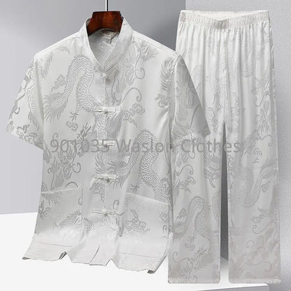 Chinese Men Traditional Clothing Linen Hanfu Top With Pant Long Sleeve Tang Suit Kung Fu Shirt Cardigan Coat