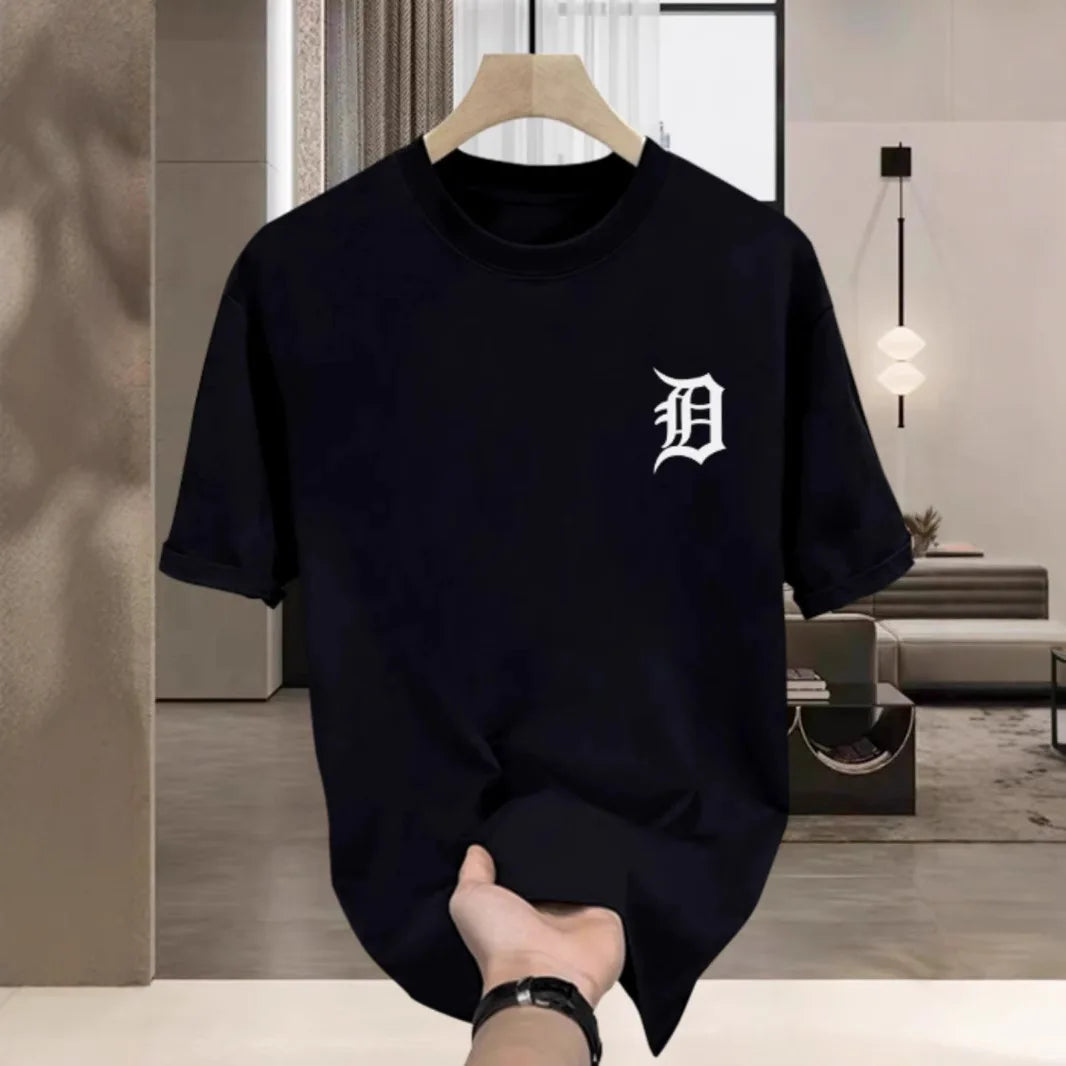 [High-quality Men's Clothing] Cotton Short-sleeved T-shirt Versatile Loose Minimalist Printing Creative Design Trendy Brand Top