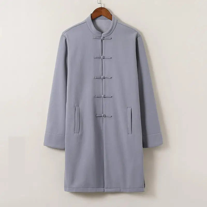 Men's Traditional Chinese Clothing M-5XL Streetwear Outerwear Oriental Robe Trench Coat Cotton Linen Long Fleece Tops