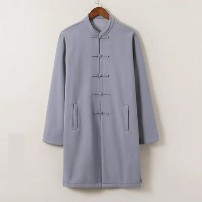 Men's Traditional Chinese Clothing M-5XL Streetwear Outerwear Oriental Robe Trench Coat Cotton Linen Long Fleece Tops