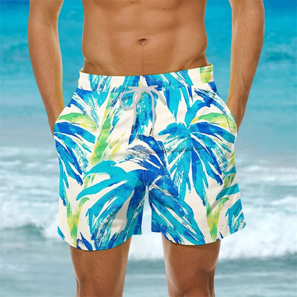 2025 New Men's Sportswear Gym Beach Shorts 3D Print Tropical Plant Pattern Men Shorts Comfortable Quick Drying Men Beach Shorts