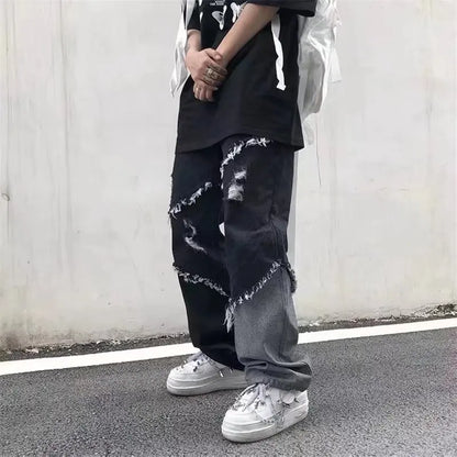 2026 Korean Fashion  Ripped Jeans Pants Men Broken Holes Trousers Casual Soft Stylish Regular Baggy Straight Denim Trousers