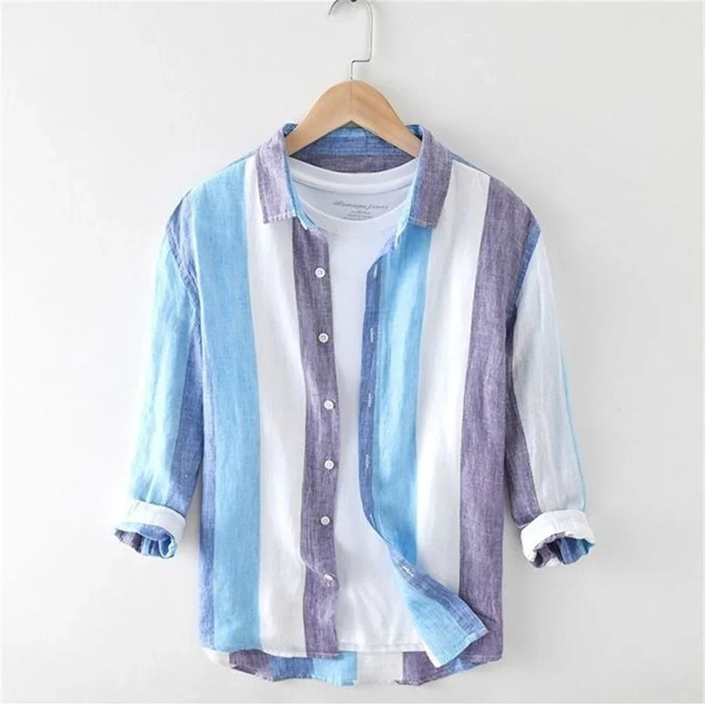 Striped Shirt Men's 2025 Man Plaid Shirts Cotton Chemise Male Blouses Casual Long Sleeve Formal Business Shirt Men's Clothing