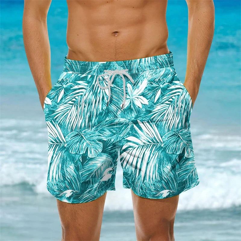 2025 New Men's Sportswear Gym Beach Shorts 3D Print Tropical Plant Pattern Men Shorts Comfortable Quick Drying Men Beach Shorts