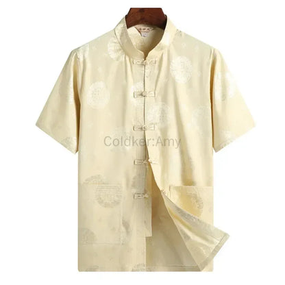 Traditional Chinese Clothing for Men Red Tang Suit Hanfu Short Sleeve Shirt Vintage Kung Fu China Tops Embroidery Clothes