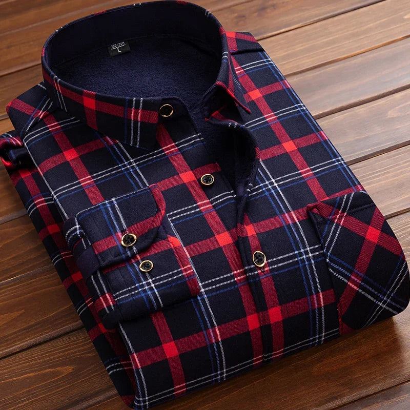 2026 Men's Wedding Party Warm Shirts Autumn Winter Oversized Casual Dress Office Business Fleece Shirts Male Casual Warm Shirts