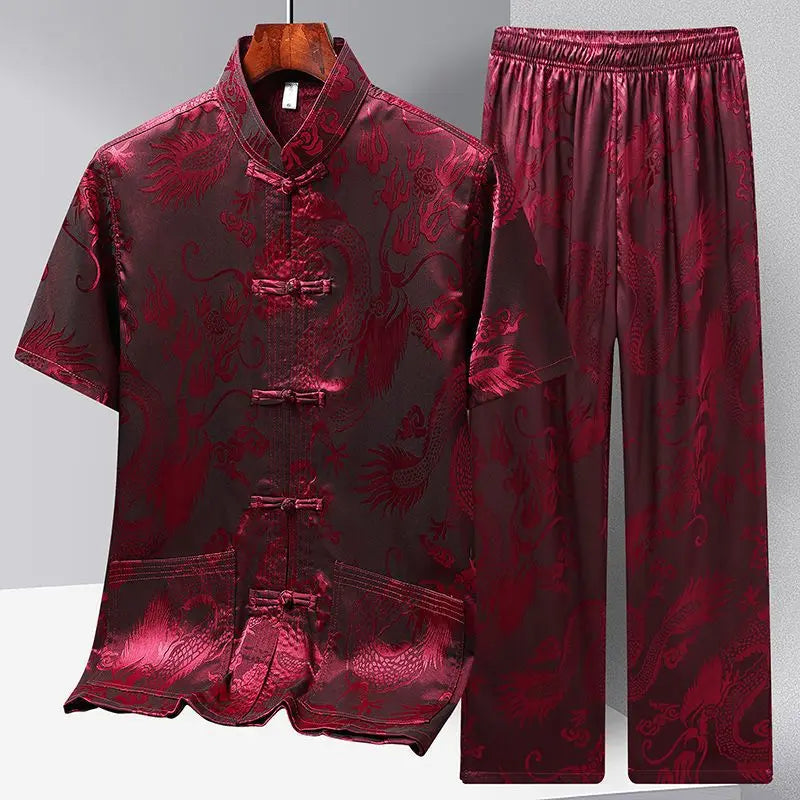 Chinese Men Traditional Clothing Linen Hanfu Top With Pant Long Sleeve Tang Suit Kung Fu Shirt Cardigan Coat