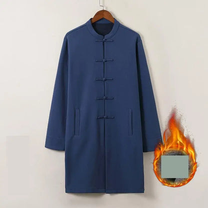 Men's Traditional Chinese Clothing M-5XL Streetwear Outerwear Oriental Robe Trench Coat Cotton Linen Long Fleece Tops