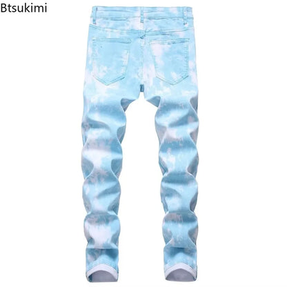 2026 High Quality Colorful Jeans for Men Elastic Slim Straight Casual Trousers Trend Streetwear Male All-match Denim Long Pants