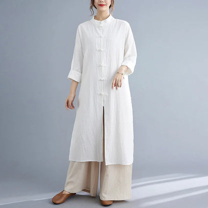 Traditional Chinese Clothing for Women Spring Autumn Cotton Long Sleeve Single-breasted Loose Top Meditation Tea Clothes