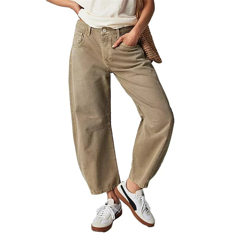 2024 Cropped Jeans for Women y2k Aesthetic Solid Casual Loose Low Waist Baggy Denim Trousers Wide-Leg Washed Jeans Tapered Pants