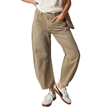 2024 Cropped Jeans for Women y2k Aesthetic Solid Casual Loose Low Waist Baggy Denim Trousers Wide-Leg Washed Jeans Tapered Pants