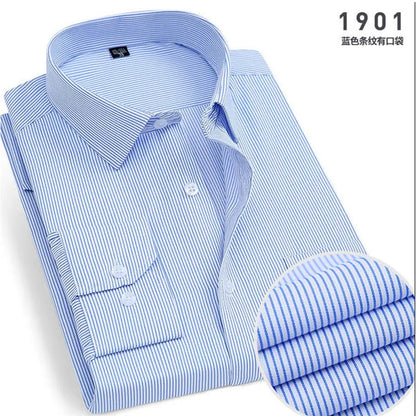 Men's Long-Sleeved Shirt Business Casual Solid Color Striped Plaid Spring Summer Free Ironing All Fit Tooling Comfortable