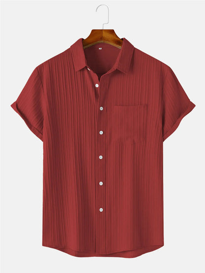 Men's  Comfortable Shirt Summer Beach Men's Shirt   Men's Short Sleeve Shirts  Solid Color Casual Short Sleeve Shirt