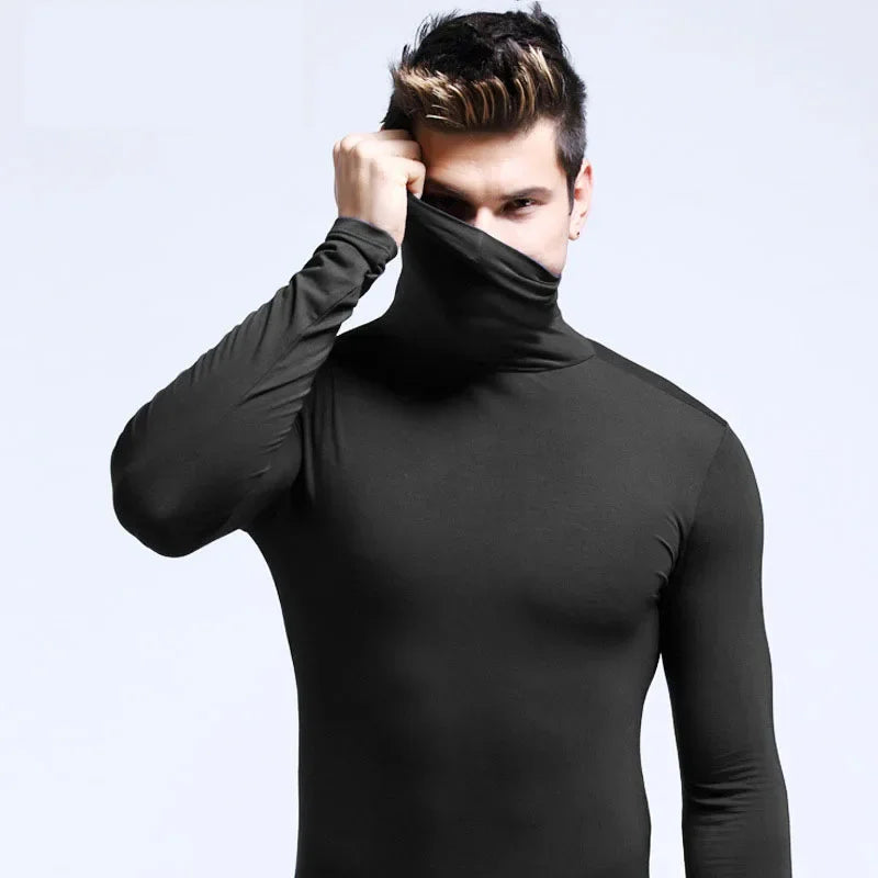 Men's Original Shirts Fall/Winter T-Shirt Fashionable Inner Wear for Men Slim Fit Turtleneck Shirt Solid Black Long Sleeve Shirt