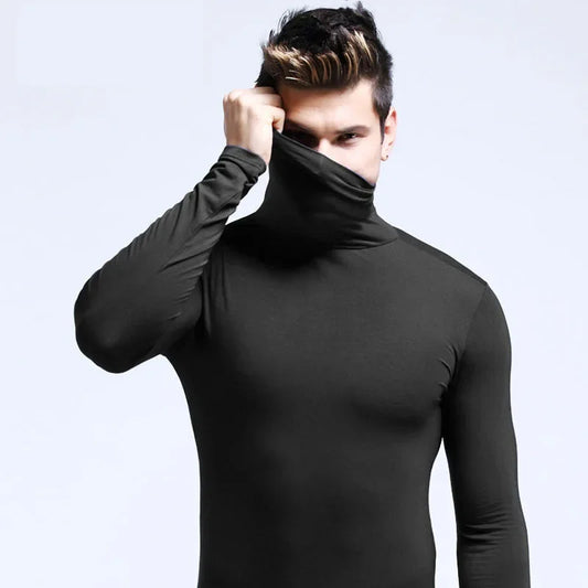 Men's Original Shirts Fall/Winter T-Shirt Fashionable Inner Wear for Men Slim Fit Turtleneck Shirt Solid Black Long Sleeve Shirt