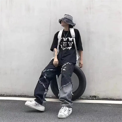 2026 Korean Fashion  Ripped Jeans Pants Men Broken Holes Trousers Casual Soft Stylish Regular Baggy Straight Denim Trousers