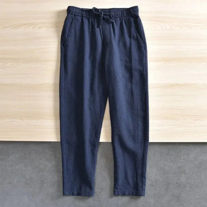 Men's Cotton Linen Pants Solid Color Simple Style Breathable Lightwieght Elastic Waist Straight Leg Male Casual Cozy Trousers