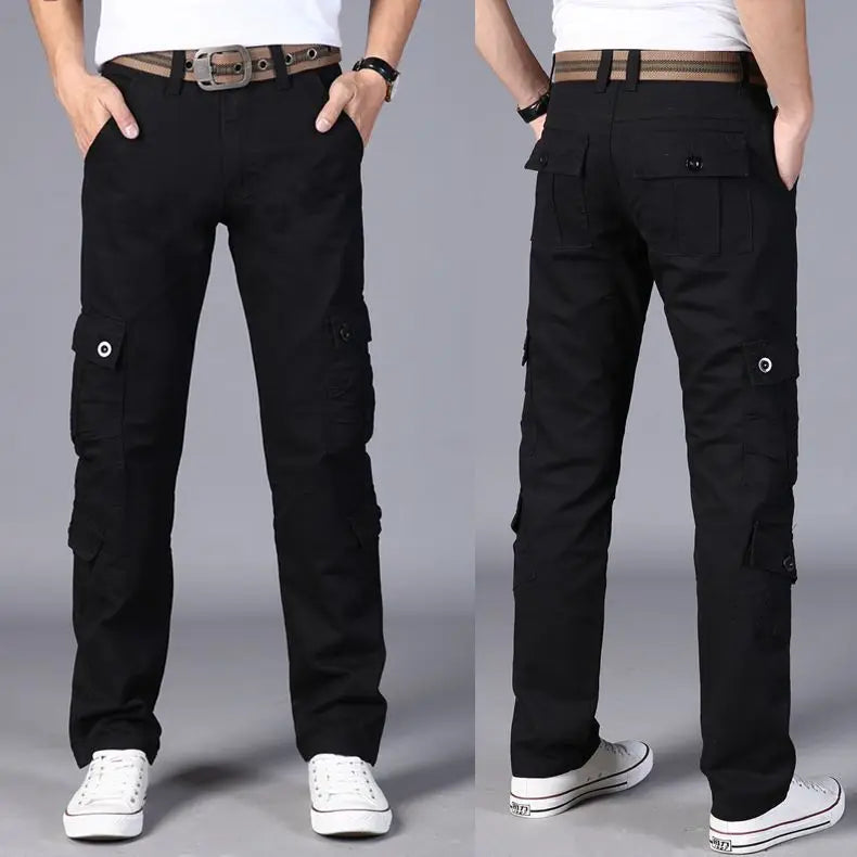 Men's Pure Cotton Workwear Trousers Loose Straight Multi-Pocket Wear-Resistant Car Repair Delivery Cargo Pants