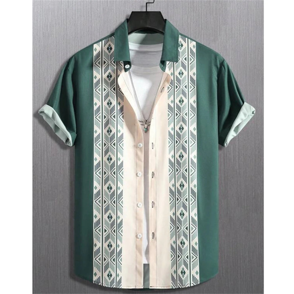 Hawaiian Shirts For Men 3d Striped Print Short Sleeve Shirts Summer Loose Casual Tops Simple Fashion Oversized Men Clothing