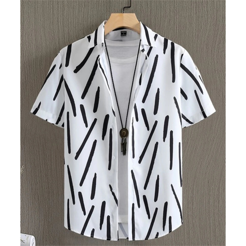 Hawaiian Shirts For Men 3d Striped Print Short Sleeve Shirts Summer Loose Casual Tops Simple Fashion Oversized Men Clothing