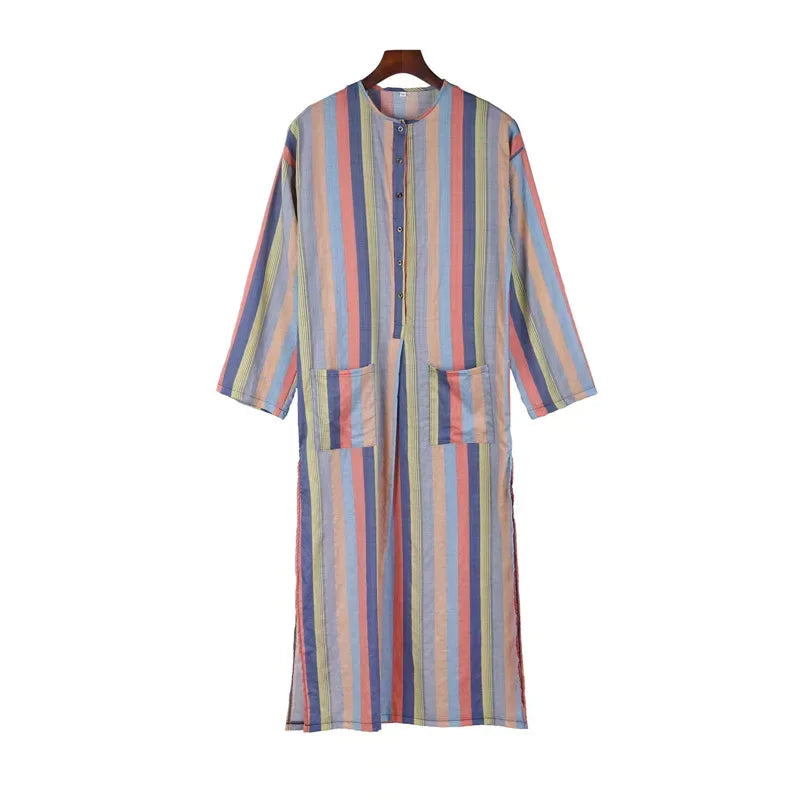 2026 Men's Muslim Clothing Abayas Cotton Linen Nightgowns Bathrobe Robe Kaftan Holiday Beach Robe Man Muslim Kaftan Arabic Dress