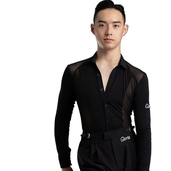 Men's Latin Dance Practice Clothes, Tops, Men's Performance Training Clothes, Long-sleeved Mesh Yarn Body Clothes, Test Clothes