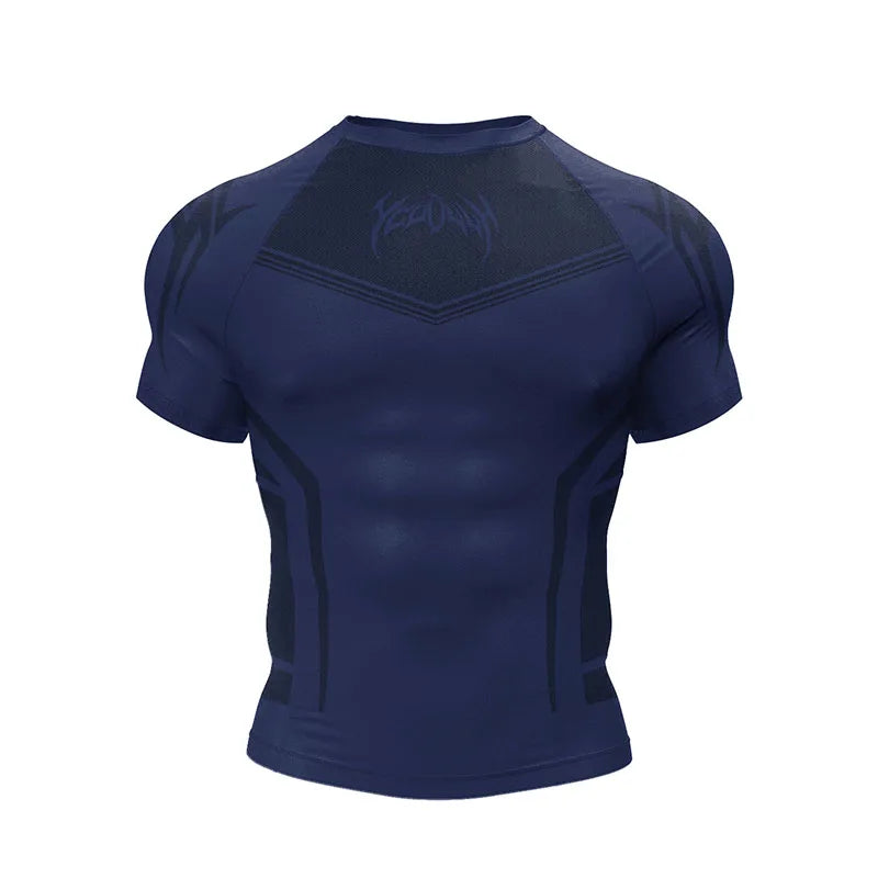 Men Short Sleeve New Style Muscle Fitness Clothes Quick Drying Breathable Stretch Tight Fitting Clothing Sublimation T-Shirt