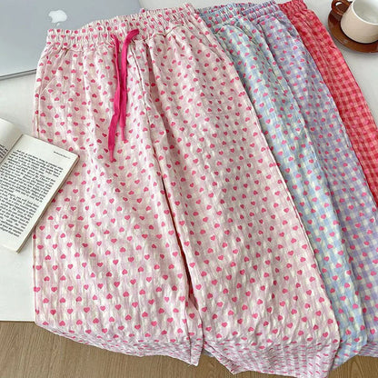 Love Print Pajama Pants Women 2025 New Casual Home Pants Pink Pants Can Be Worn As Outer