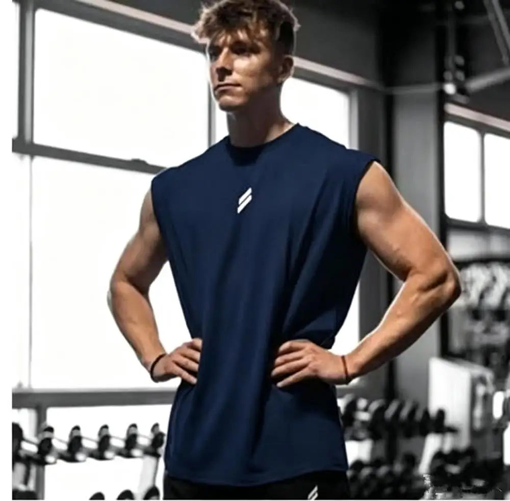 Men's sleeveless sports shirts, gym workouts, running, quick-drying bird's eye fabric vests, breathable, loose, training vests
